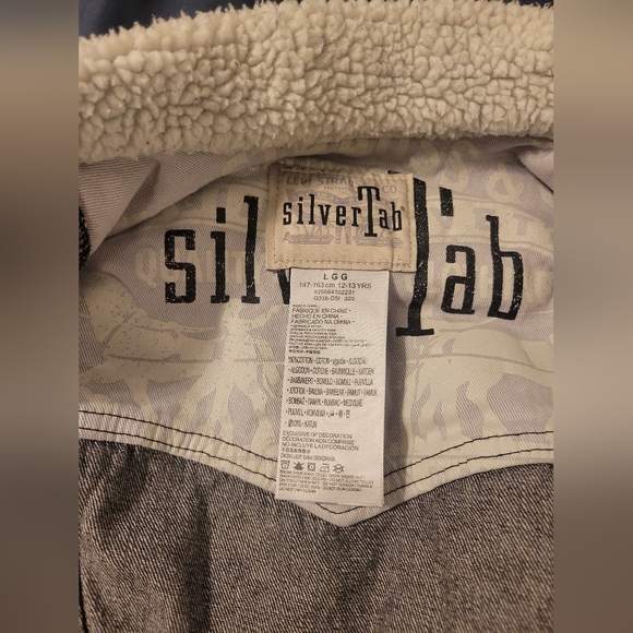 Levis Boys Jacket Large Black Jean Denim Silvertab Sherpa Neckline Trucker - Picture 2 of 4